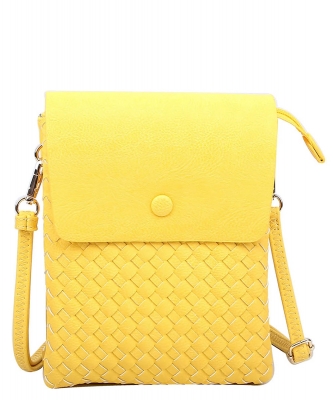 Fashion Woven Flapover Crossbody Bag WU113 YELLOW
